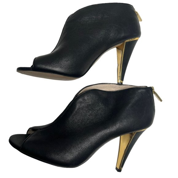 Louise et‎ Cie Black Gold Trim Leather Peep Toe Booties 8.5 - Picture 2 of 13